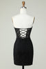 Load image into Gallery viewer, Bodycon Sweetheart Black Corset Short Homecoming Dress with Appliques