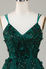 Load image into Gallery viewer, Stylish A Line Spaghetti Straps Dark Green Homecoming Dress with Beading