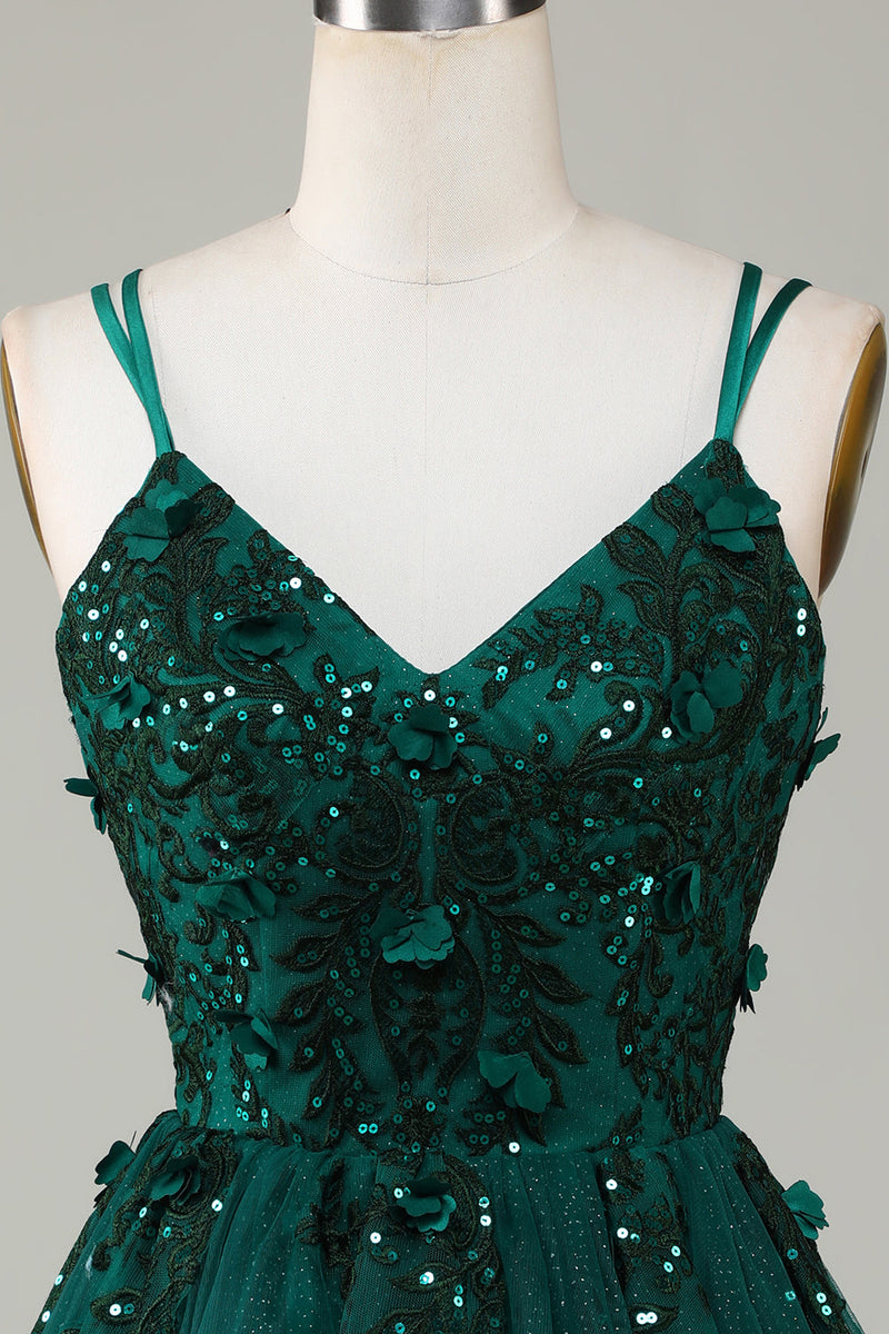 Load image into Gallery viewer, Stylish A Line Spaghetti Straps Dark Green Homecoming Dress with Beading