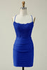 Load image into Gallery viewer, Sheath Spaghetti Straps Royal Blue Short Homecoming Dress with Appliques