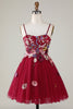 Load image into Gallery viewer, Gorgeous A Line Spaghetti Straps Burgundy Short Homecoming Dress with 3D Flowers