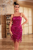 Load image into Gallery viewer, Sheath Spaghetti Straps Fuchsia Sequins 1920s Party Dress with Fringe