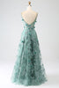 Load image into Gallery viewer, Glitter Grey Green Lace Flower Long Corset Prom Dress