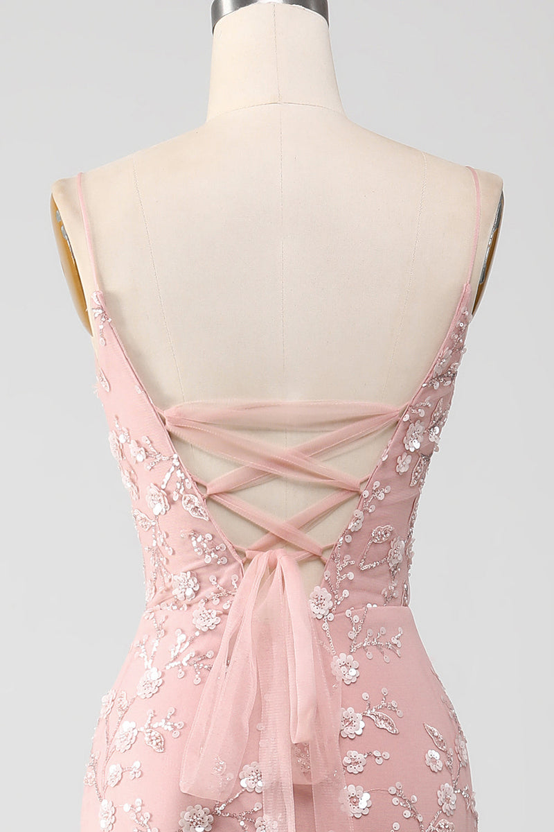 Load image into Gallery viewer, Mermiad Blush Spaghetti Straps Prom Dress with Appliques