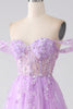 Load image into Gallery viewer, Lilac A-Line Off The Shoulder Beaded Corset Prom Dress