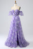 Load image into Gallery viewer, Printed Lavender Off the Shoulder A line Prom Dress with Removable Sleeves