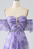 Load image into Gallery viewer, Printed Lavender Off the Shoulder A line Prom Dress with Removable Sleeves