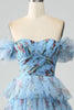 Load image into Gallery viewer, Off the Shoulder Floral Printed Tiered Prom Dress with Pleated