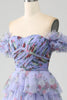 Load image into Gallery viewer, Off the Shoulder Floral Printed Tiered Prom Dress with Pleated