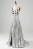 Load image into Gallery viewer, Sparkly A-Line V-Neck Silver Prom Dress with Slit