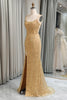 Load image into Gallery viewer, Sparkly Golden Sequins Mermaid Long Prom Dress With Slit