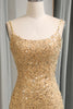 Load image into Gallery viewer, Sparkly Golden Sequins Mermaid Long Prom Dress With Slit