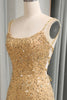 Load image into Gallery viewer, Sparkly Golden Sequins Mermaid Long Prom Dress With Slit