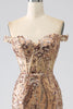 Load image into Gallery viewer, Sparkly Mermaid Off The Shoulder Golden Corset Prom Dress with Slit