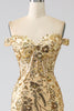 Load image into Gallery viewer, Sparkly Mermaid Off The Shoulder Golden Corset Prom Dress with Slit