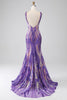 Load image into Gallery viewer, Sparkly Purple Mermaid Backless Long Prom Dress With Sequins