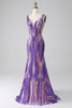 Load image into Gallery viewer, Dark Purple Mermaid V Neck Sequins Long Prom Dress