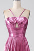 Load image into Gallery viewer, Fuchsia A-Line Spaghetti Straps Pleated Prom Dress with Slit