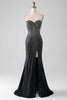 Load image into Gallery viewer, Black Glitter Strapless Mermaid Prom Dress with Slit