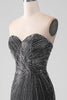 Load image into Gallery viewer, Black Glitter Strapless Mermaid Prom Dress with Slit