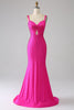 Load image into Gallery viewer, Sparkly Mermaid Hot Pink Prom Dress with Hollow-out