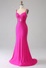 Load image into Gallery viewer, Sparkly Mermaid Hot Pink Prom Dress with Hollow-out