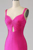 Load image into Gallery viewer, Sparkly Mermaid Hot Pink Prom Dress with Hollow-out