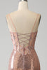 Load image into Gallery viewer, Rose Gold Mermaid Beaded Ruched Sequin Corset Prom Dress With Side Slit