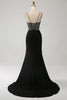 Load image into Gallery viewer, Mermaid Black Spaghetti Straps Long Corset Prom Dress with Slit