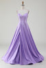 Load image into Gallery viewer, Simple Sparkly Lilac A-Line Side Slit Corset Prom Dresses with Rhinestones