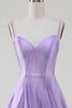 Load image into Gallery viewer, Simple Sparkly Lilac A-Line Side Slit Corset Prom Dresses with Rhinestones