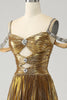 Load image into Gallery viewer, Stunning A Line Off the Shoulder Gold Long Prom Dress with Keyhole