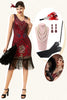 Load image into Gallery viewer, Burgundy Sleeveless 1920s Gatsby Dress With 20s Accessories Set