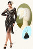 Load image into Gallery viewer, Black Fringe Long Sleeves 1920s Dress With 20s Accessories Set