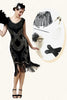 Load image into Gallery viewer, Sheath V Neck Black Sequined Fringe 1920s Dress With 20s Accessories Set