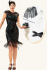 Load image into Gallery viewer, Black&amp;Green Sequins 1920s Dress With 20s Accessories Set