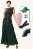 Load image into Gallery viewer, Green Beading Long Flapper Dress with 1920s Accessories Set