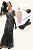 Load image into Gallery viewer, Green Beaded Long Flapper Dress with 1920s Accessories Set