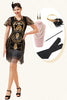 Load image into Gallery viewer, Fringed Golden Sequins Flapper Dress with 20s Accessories Set