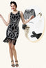 Load image into Gallery viewer, Silver Fringed Gatsby Dress with 1920s Accessories Set