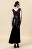 Load image into Gallery viewer, Black Sequins Long Gatsby Dress with 20s Accessories Set