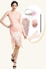 Load image into Gallery viewer, Beaded Pink Fringed Flapper Dress with 1920s Accessories Set