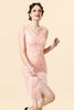 Load image into Gallery viewer, Beaded Pink Fringed Flapper Dress with 1920s Accessories Set