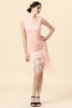 Load image into Gallery viewer, Beaded Pink Fringed Flapper Dress with 1920s Accessories Set