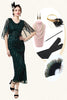 Load image into Gallery viewer, Beaded Glitter Green Flapper Dress with 1920s Accessories Set