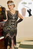 Load image into Gallery viewer, Black Golden Sequins Plus Size 1920s Gatsby Dress with 20s Acessories Set