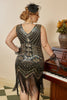 Load image into Gallery viewer, Black Golden Sequins Plus Size 1920s Gatsby Dress with 20s Acessories Set