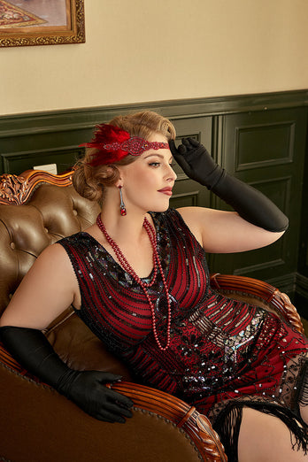 Red Plus Size 1920s Gatsby Dress with 20s Acessories Set