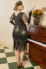 Load image into Gallery viewer, Black Short Sleeves 1920s Plus Size Dress with 20s Accessories Set