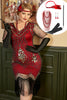 Load image into Gallery viewer, Golden and Red 1920s Plus Size Dress with 20s Accessories Set